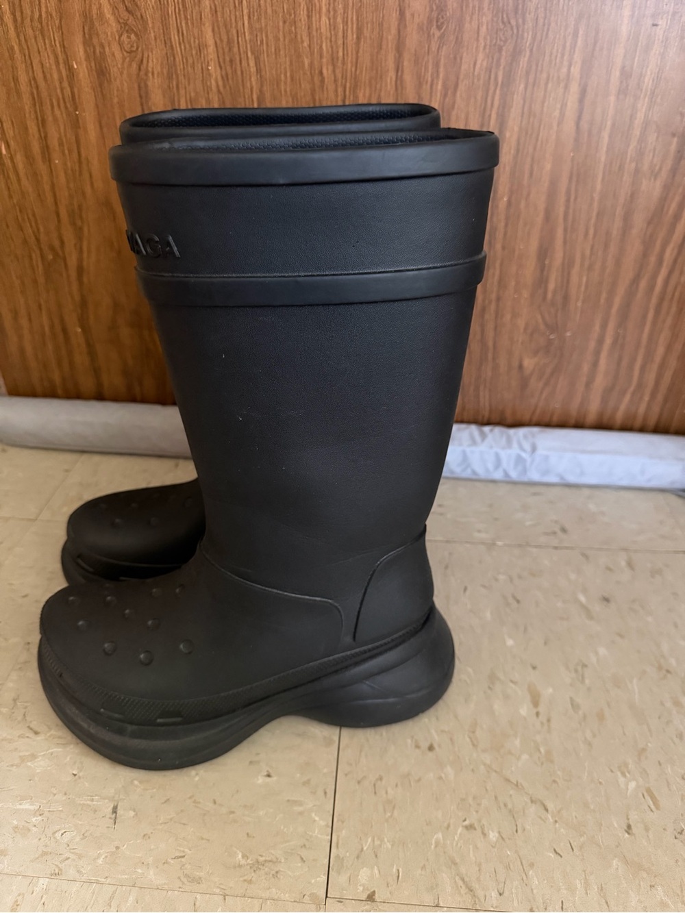 Balenciaga Matte Black Embossed Rubber Boots - Picture 2 of 4